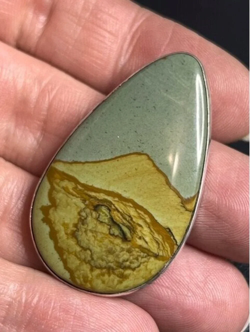 B6570 Teardrop Pendant Sterling Silver Jasper  Unique Natural Stone 1.75